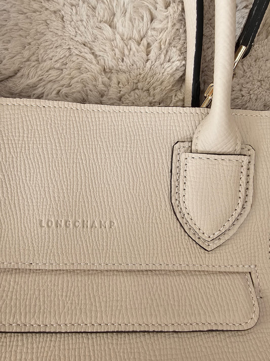 Sac cabas Longchamp taupe en cuir grainé