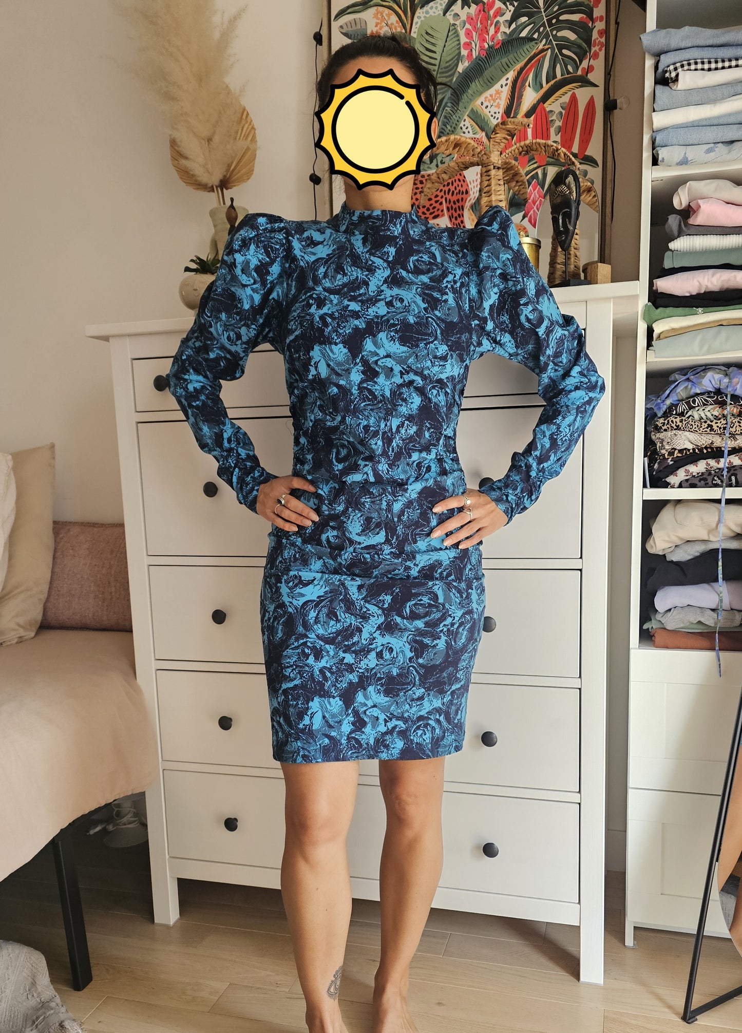 Robe imprimée marbrée bleu nuit – Taille 38