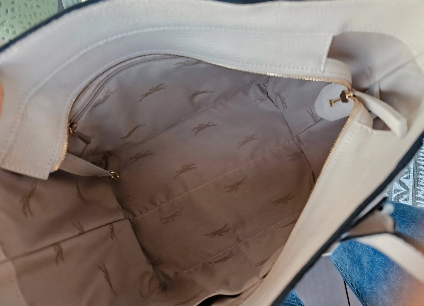 Sac cabas Longchamp taupe en cuir grainé
